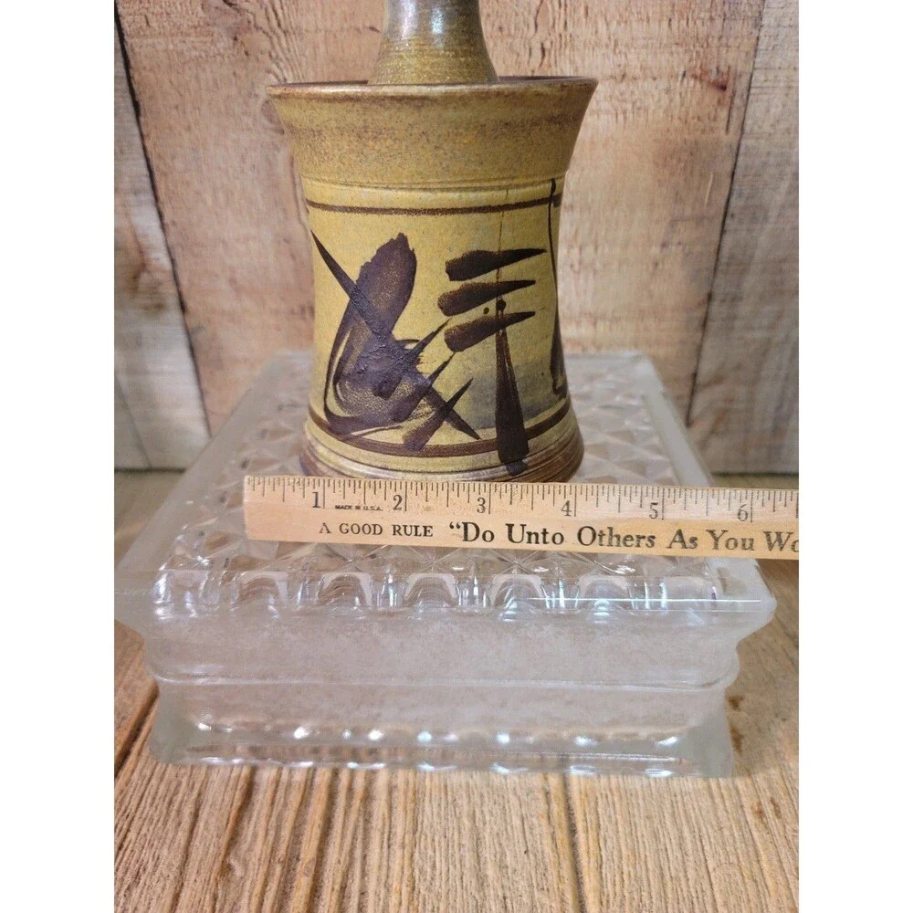 Asain Design Signed Candle Holder Pottery